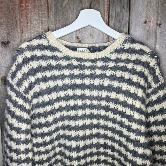 Vintage J. Crew Wool Textured Crochet Knit Striped Crewneck Sweater Medium - Picture 2 of 10